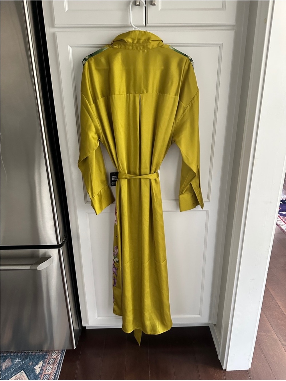 NWT Express Portofino Floral Tie-Waist Maxi Shirt Dress - Yellow Green - Picture 6 of 6